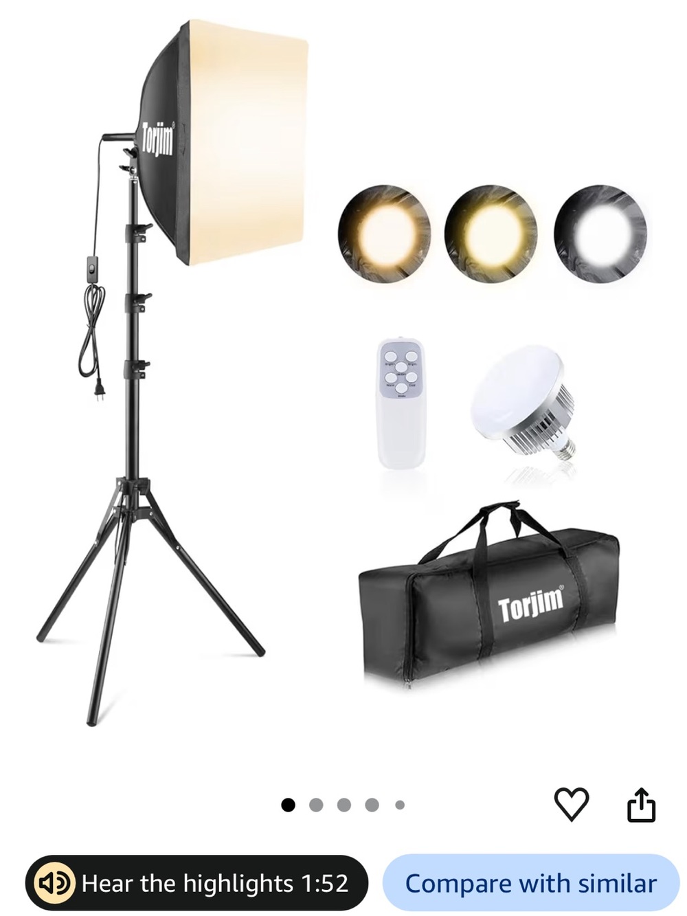 New In Box: Softbox Photography Lighting Kit, 16” x 16”, 85 W LED studio light